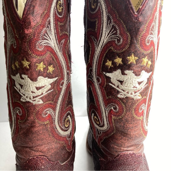 El General 1901 Cowboy Boots Leather Men's 8 Burgundy Textured Western Mexico - Picture 13 of 16